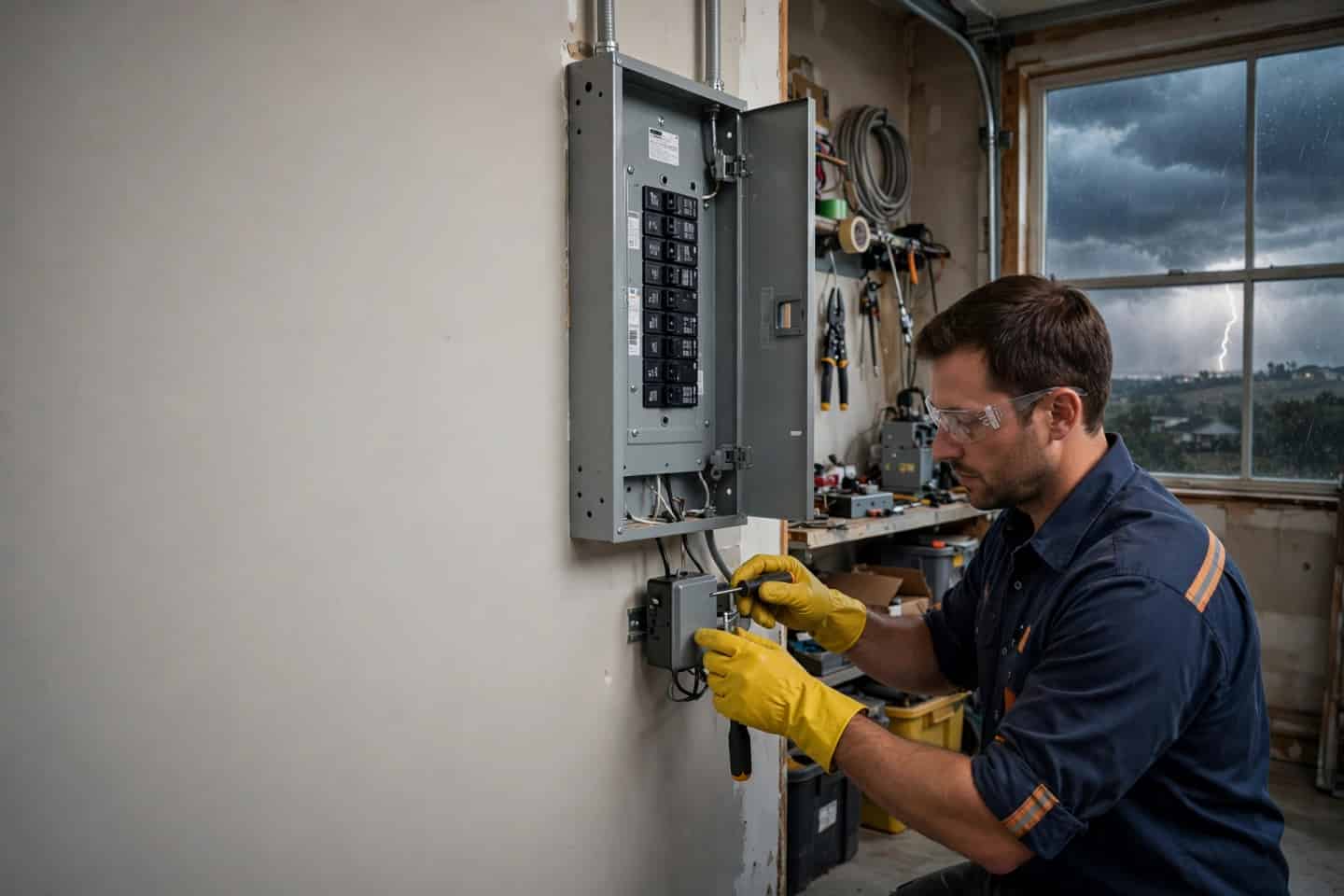 Licensed electrician at work