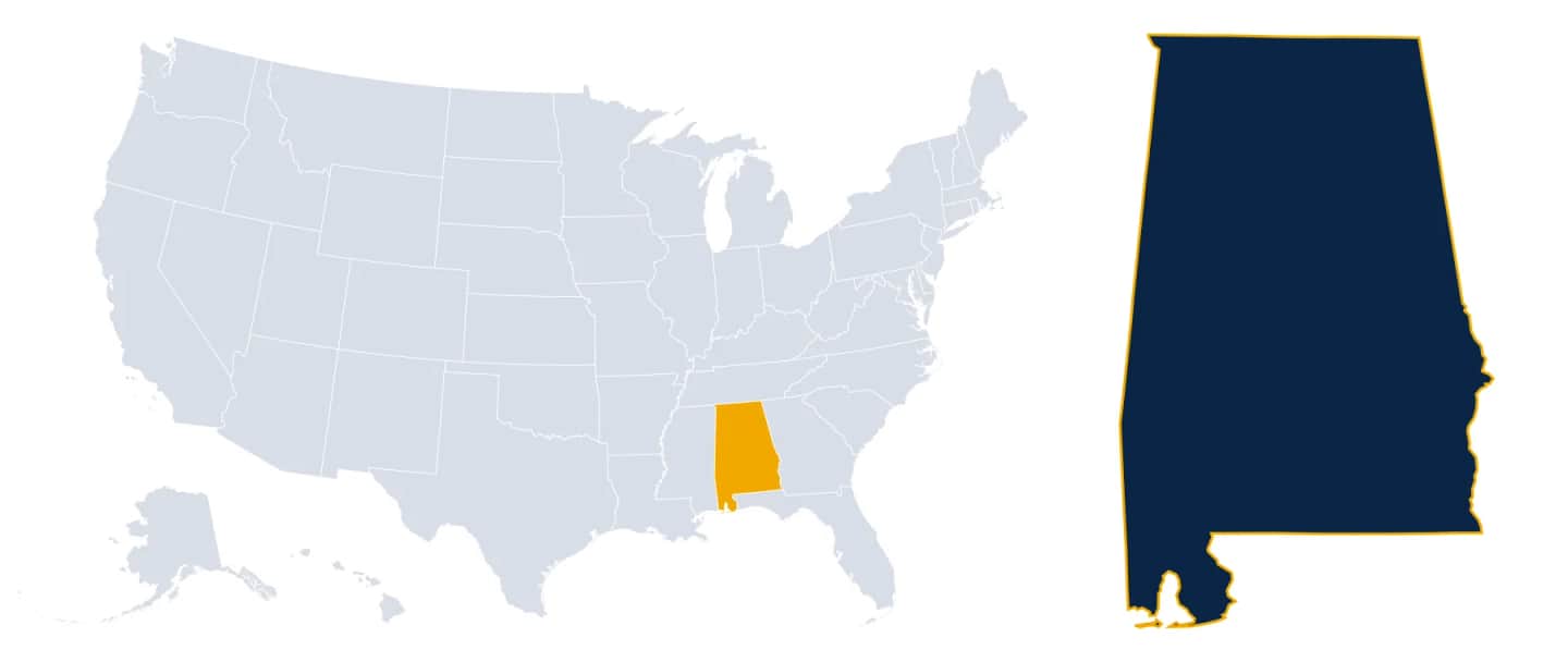 Map highlighting Alabama