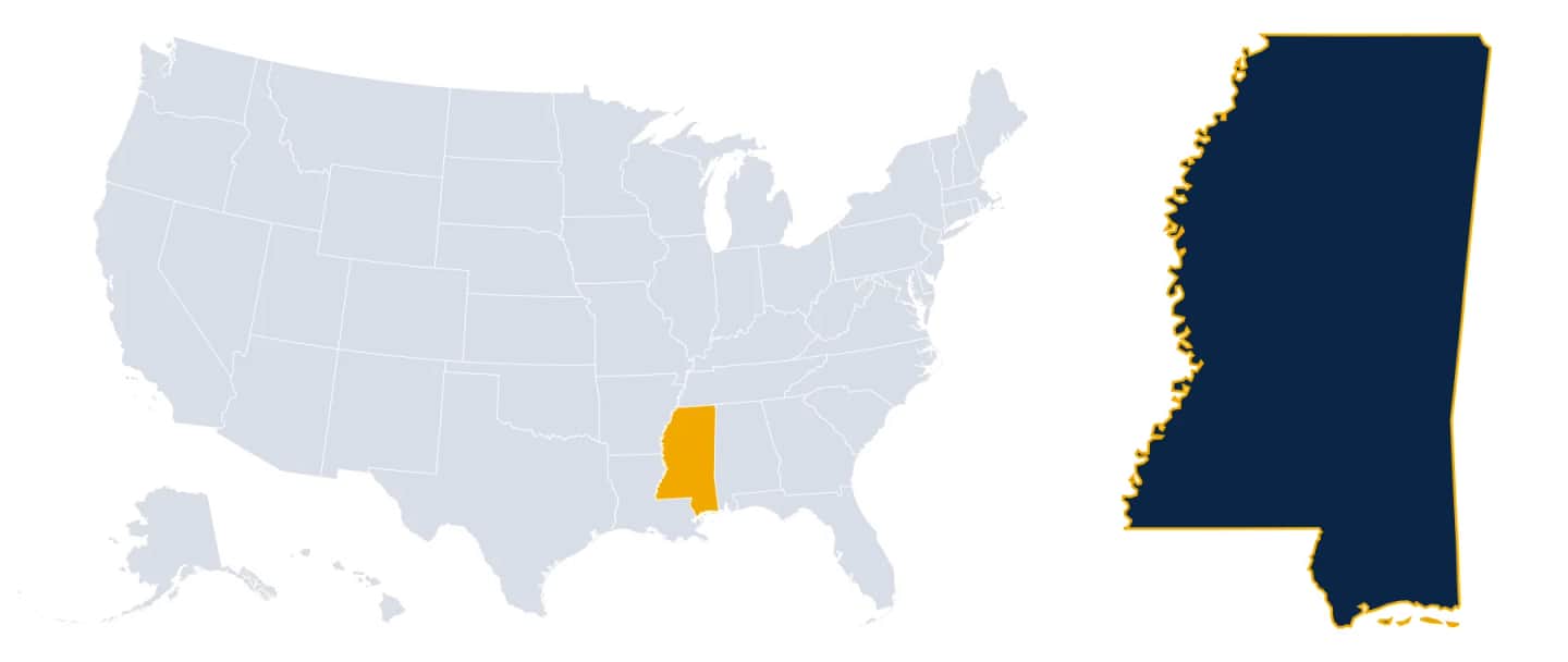 Map highlighting Mississippi