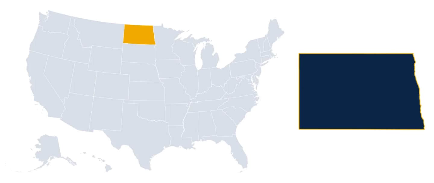 Map highlighting North Dakota