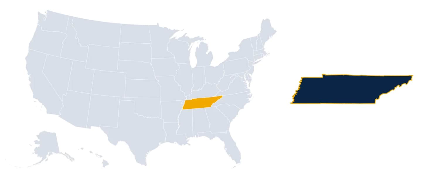 Map highlighting Tennessee