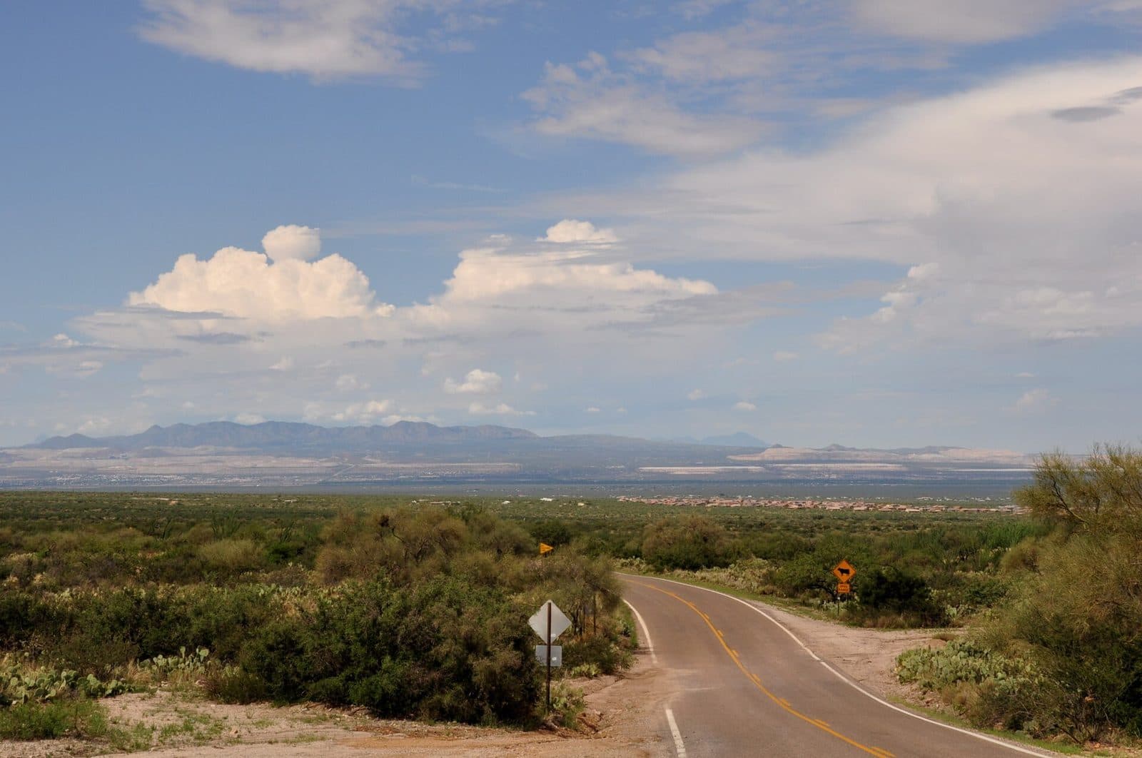 Desert road and mountain view in Corona de Tucson, AZ